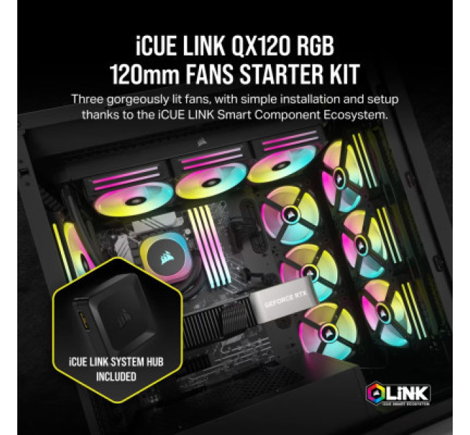 Кулер для корпуса Corsair iCUE Link QX120 RGB PWM PC Fans Starter Kit with iCUE Link System Hub (CO-9051002-WW)