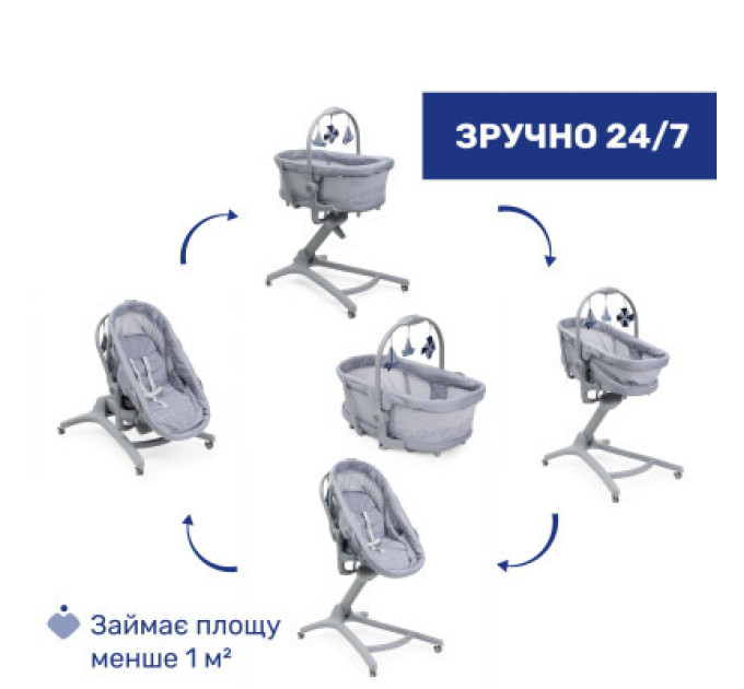 Кроватка Chicco Колыбель для новорожденного 5 в 1 Baby Hug Pro, серый (87076.40)