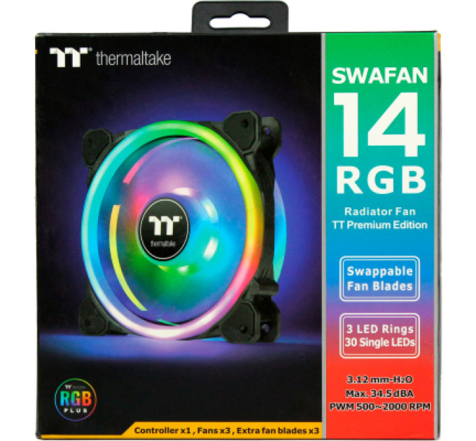 Кулер для корпуса ThermalTake SWAFAN 14 RGB Radiator Fan TT Premium Edition 3 Pack/Fan/14025 (CL-F138-PL14SW-A)