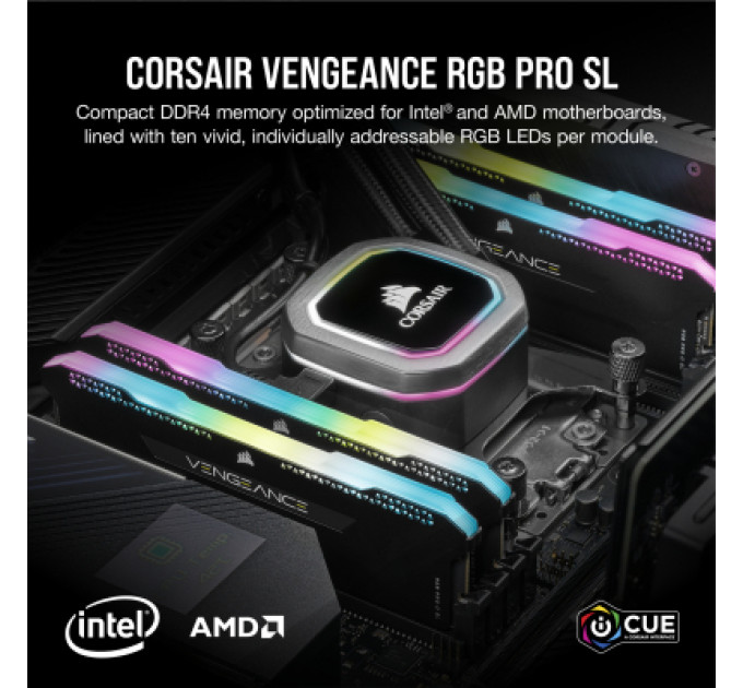 Модуль памяти для компьютера DDR4 32GB (2x16GB) 3200 MHz Vengeance RGB PRO SL Black Corsair (CMH32GX4M2E3200C16)