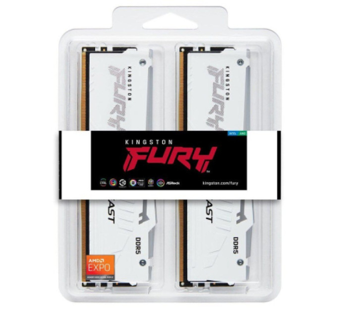 Модуль памяти для компьютера DDR5 64GB (2x32GB) 6400 MHz Beast White RGB XMP Kingston Fury (ex.HyperX) (KF564C32BWAK2-64)