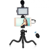 Набор блогера Puluz 4in1 (light, mount, phone holder, microphone) (PKT3094B)