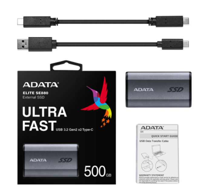 Накопитель SSD USB 3.2 500GB ADATA (AELI-SE880-500GCGY)